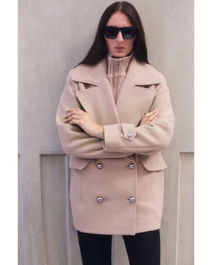 Wool Detachable Knitted Neck Tailored Double Breasted Pea Coat