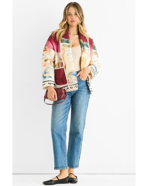 Burgundy Water Print Lightweight Quilted Jacket