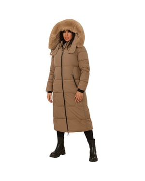 Jess Women’s Long Puffer Coat with Faux Fur Hood & Zip Pockets