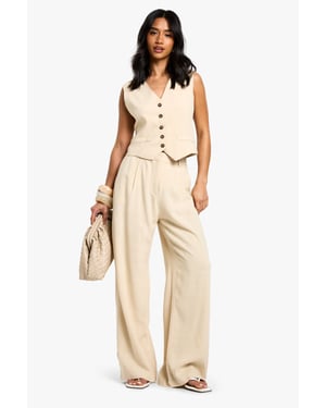 Petite Linen Look Essential Wide Leg Trouser