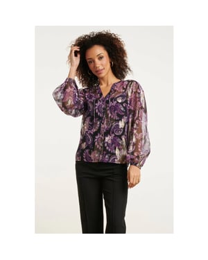 Smashed Lemon 24801 paarse paisley blouse met en jacquard |