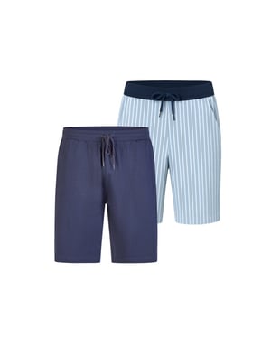 Phil & Co Heren korte pyjamabroek gestreept/effen blauw 2-pack