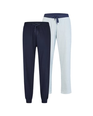 Phil & Co Heren pyjamabroek lang gestreept/effen 2-pack