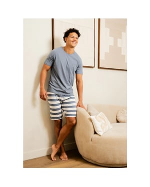Phil & Co Heren shortama korte pyjama set palm grijs