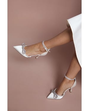 Bridal Krissy Satin Diamante Bow High Stiletto Heel Court Shoes