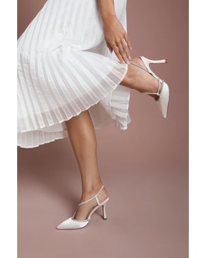 Bridal Kimmie Satin Diamante Asymmetric Strap Pointed High Stiletto Heel Court Shoes