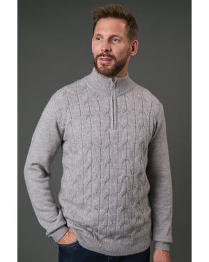 Light Grey Cable Half Zip Jumper