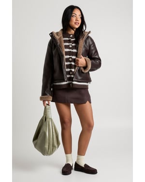 Fur Lined High Neck Aviator Jacket