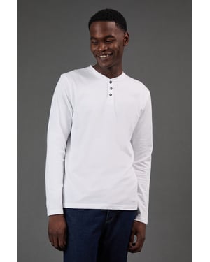 White Long Sleeve Grandad Neck T-Shirt