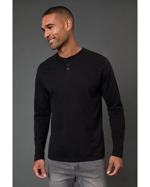 Black Long Sleeve Grandad Neck T-Shirt