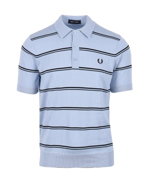 Fred Perry Striped Knitted Polo Shirt Light Smoke