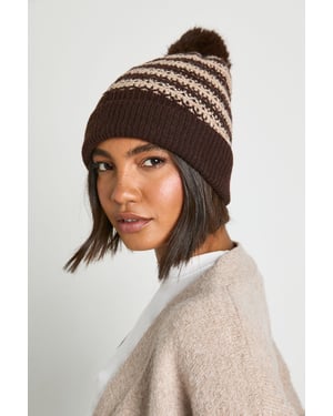 Striped Pom Pom Knitted Beanie