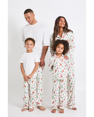 Womens Matching Family Christmas Print Baby Fleece Long Sleeve Shirt & Trousers Pyjama Set