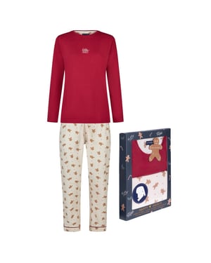 Happy Shorts Dames kerst pyjama set shirt + broek giftbox rood/off-white gingerbread