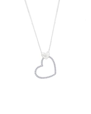 Sterling Silver White Cubic Zirconia Double Heart Pendant Necklace