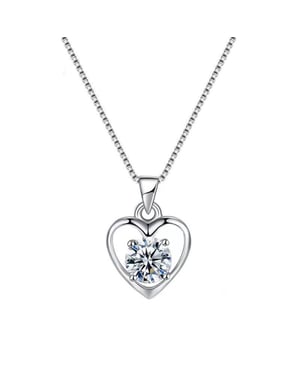 Sterling Silver White Cubic Zirconia Heart Pendant Necklace