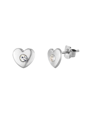 Sterling Silver Heart With White Crystal Centre Stud Earrings