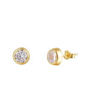 9ct Yellow Gold 5mm White Cubic Zirconia Rubover Stud Earrings