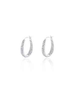 Sterling Silver Double Crystal Oval Hoop Earrings