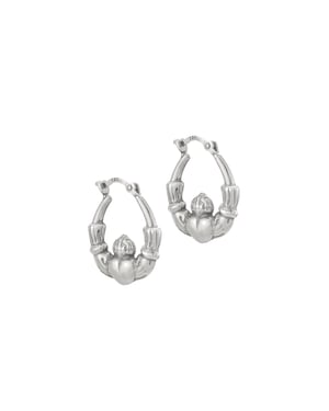 Sterling Silver Claddagh Heart Creole Hoop Earrings