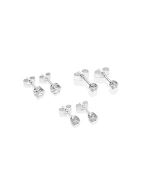 Set of 3 Pairs Sterling Silver 3mm, 4mm and 5mm White Cubic Zirconia Stud Earrings
