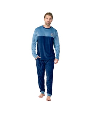 Herrpyjamas i sammet med lång ärm och rund hals, MU3