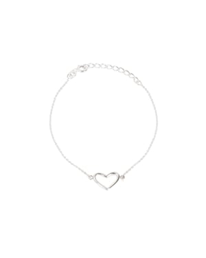 Rhodium Plated Sterling Silver Open Heart Bracelet