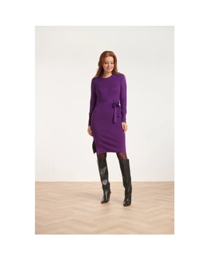 Smashed Lemon 24622 paarse gebreide jurk met ronde hals |
