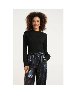 Smashed Lemon 24788 zwarte geribde coltrui met lurex