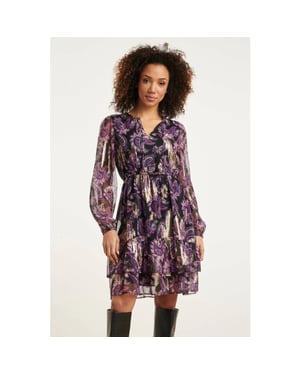 Smashed Lemon 24802 paarse paisley jurk met en jacquard |