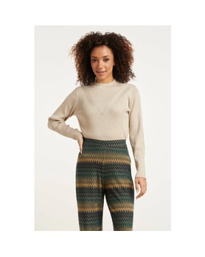 Smashed Lemon 24788 zandkleurige geribde coltrui met lurex
