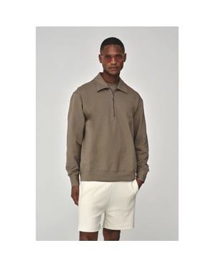 Valenza Stretch cotton polo zip sweater lead