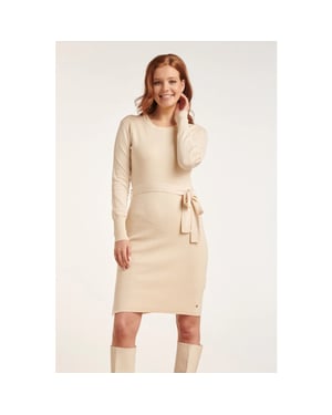 Smashed Lemon 24622 beige gebreide jurk met ronde hals |