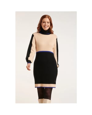 Smashed Lemon 24627 beige e blok gebreide jurk |