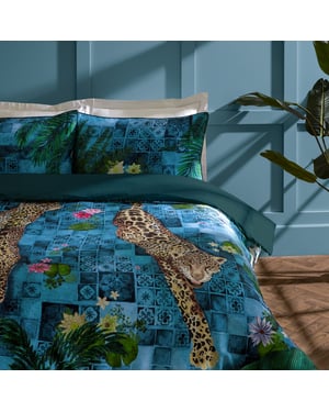 Paoletti Botanical Riches Majorelle Exotic Duvet Cover Set, King, Azure Blue