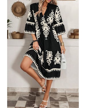 Floral Print Tiered Midi Dress