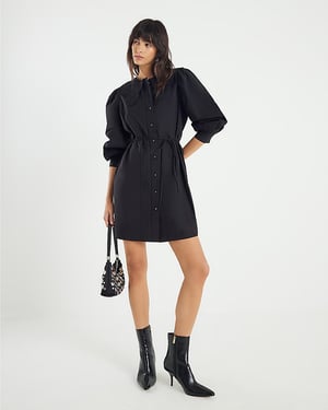 River Island Womens Mini Shirt Dress Black Collared