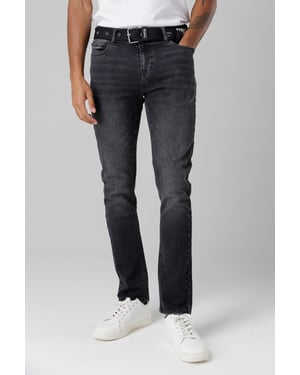 Black Slim Fit Jeans With Branded Cotton Belt And Contrast Stitching