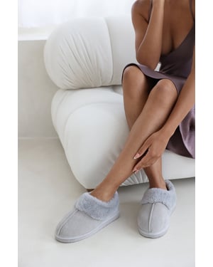 Wheres That From Womens 'Inaya' Mule Slippers with Faux Fur Collar Trim
