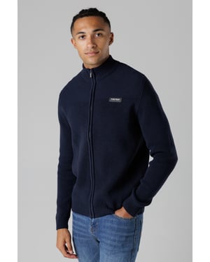 Dark Navy Cotton Rich Zip Through Funnel Neck Jumper
