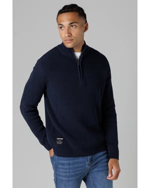 Dark Navy Cotton Rich Half Zip Funnel Neck Jumper