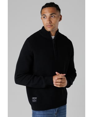 Black Cotton Rich Half Zip Funnel Neck Jumper