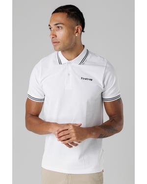White Regular Fit Cotton Button Polo Shirt With Stripe Detail
