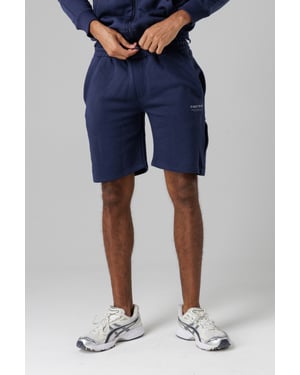 Dark Navy Regular Fit Cotton Blend Fleece Shorts With Drawstring Waist