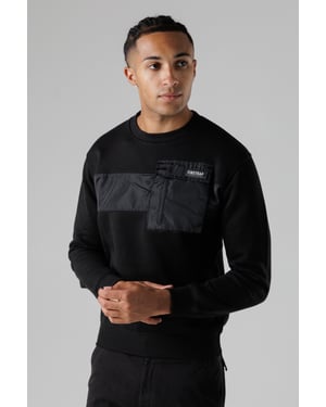 Black Regular Fit Cotton Rich Crew Neck Sweatshirt With Chest Pocket