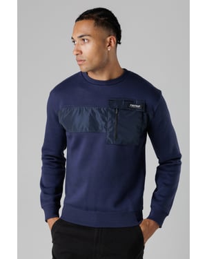 Dark Navy Regular Fit Cotton Rich Crew Neck Sweatshirt With Chest Pocket