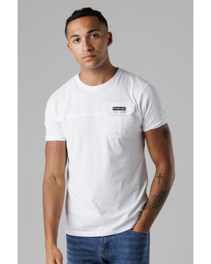 White Regular Fit Cotton T Shirt With Front Pocket