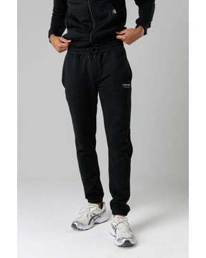 Black Regular Fit Cotton Blend Fleece Joggers With Drawstring Waist