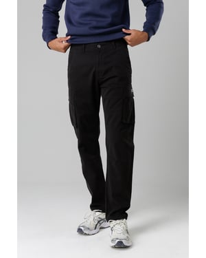 Black Cotton Stretch Utility Cargo Trousers With Oversized Pockets
