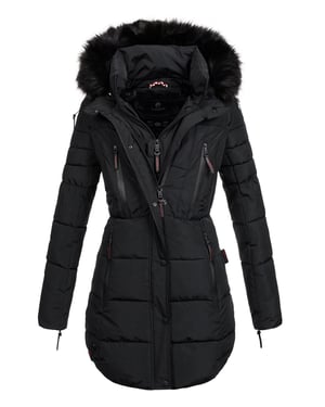 Marikoo lange dames winterjas Moonshine met imitatiebontkraag & teddyvoering